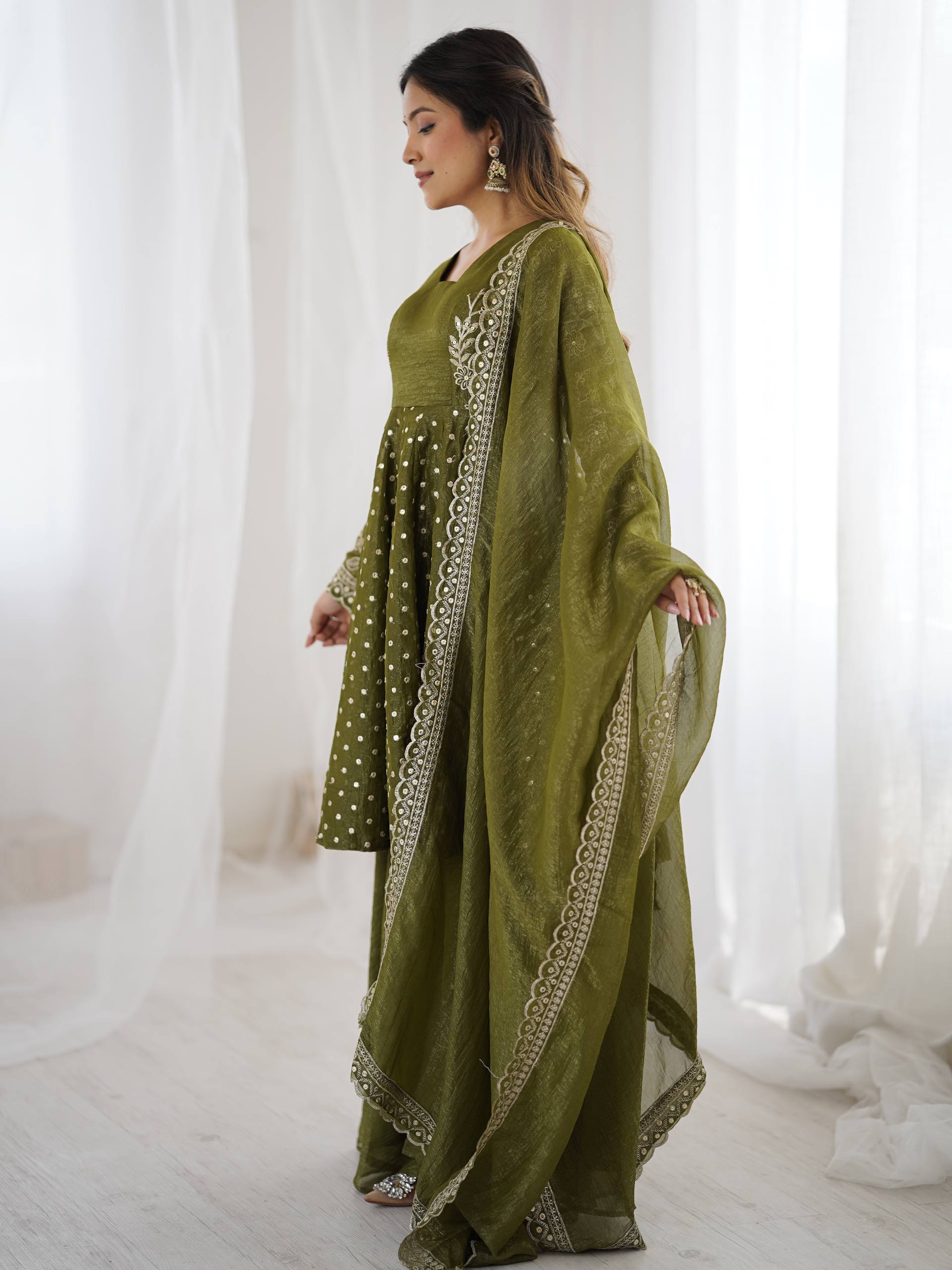 Women's Crunchy Silk Embroidered Sharara Palazzo Set with Dupatta
