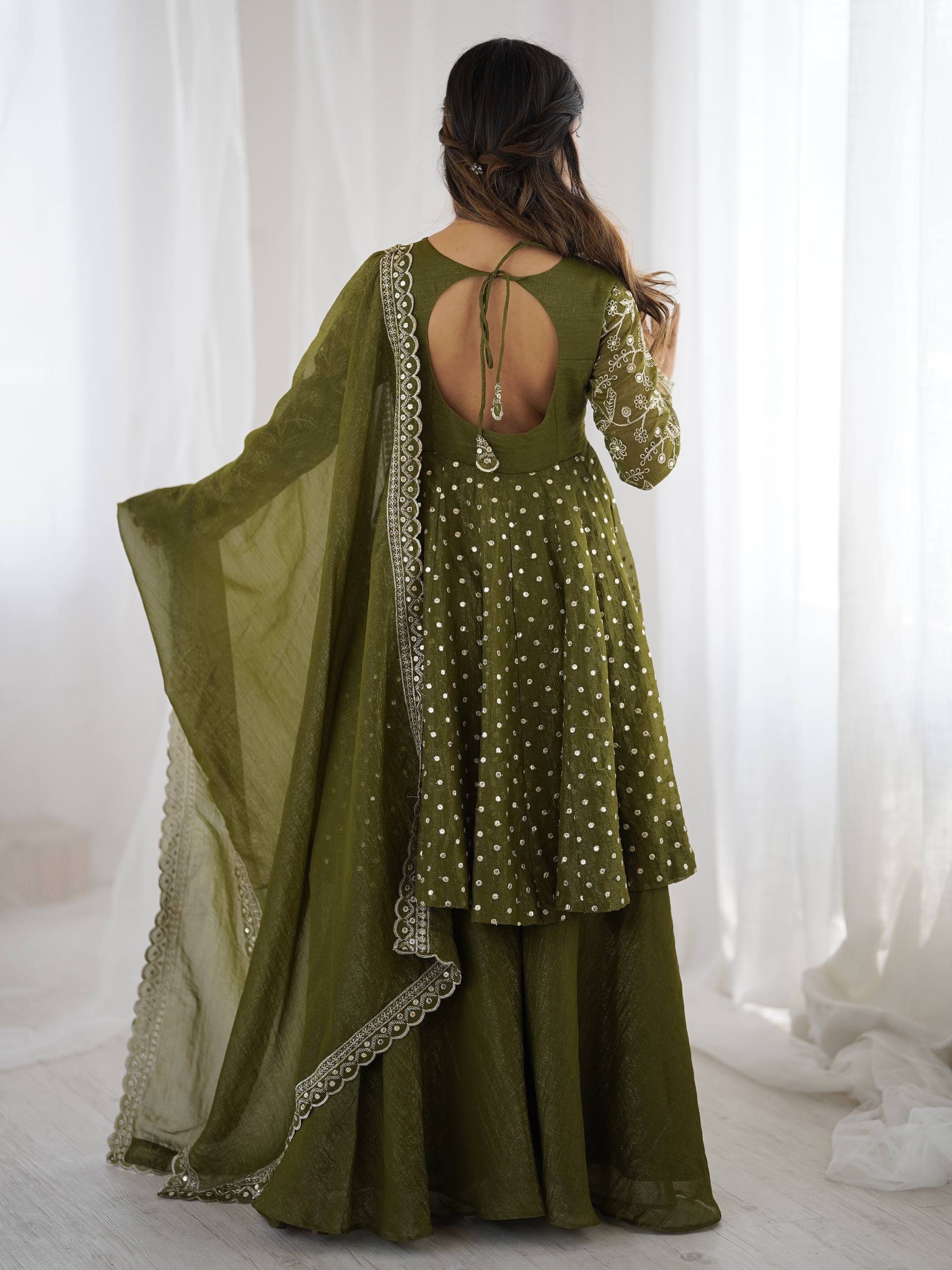 Women's Crunchy Silk Embroidered Sharara Palazzo Set with Dupatta