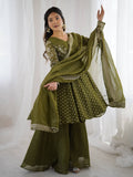 Women's Crunchy Silk Embroidered Sharara Palazzo Set with Dupatta