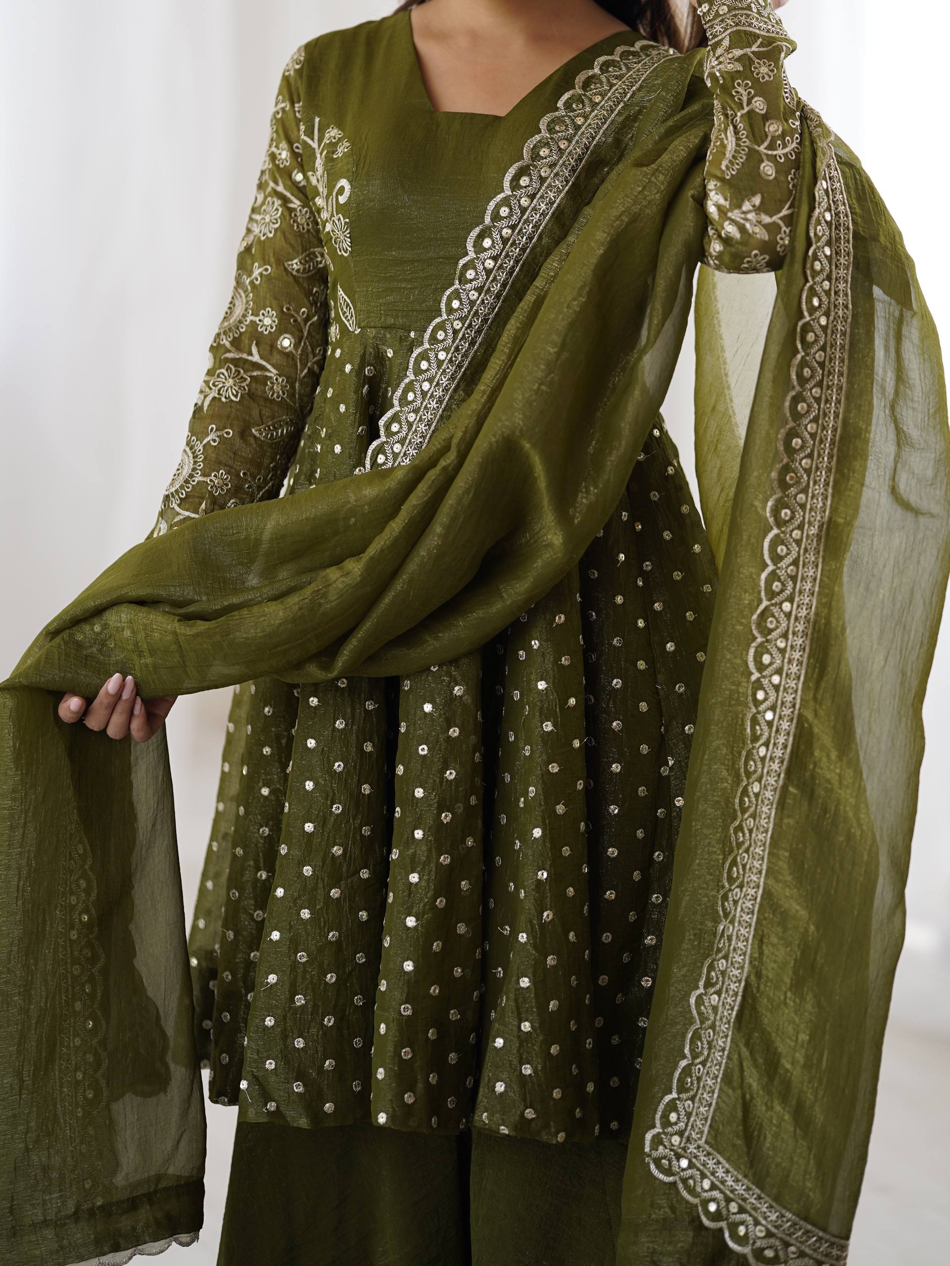 Women's Crunchy Silk Embroidered Sharara Palazzo Set with Dupatta
