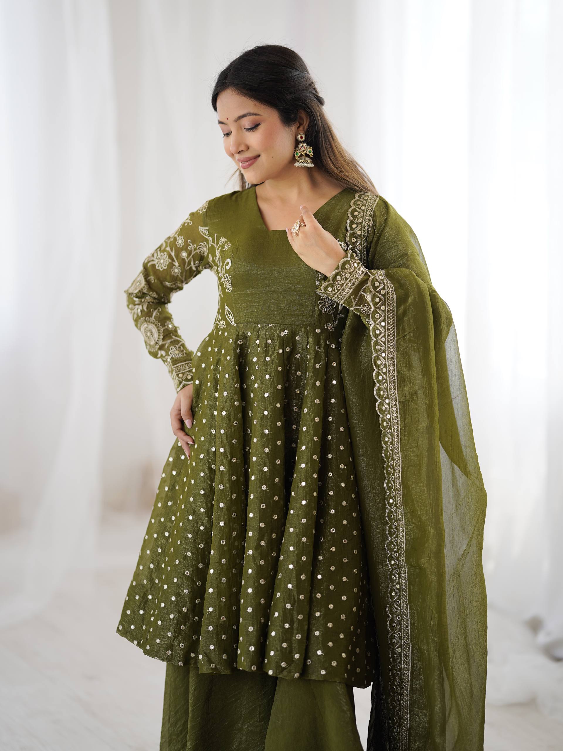 Women's Crunchy Silk Embroidered Sharara Palazzo Set with Dupatta