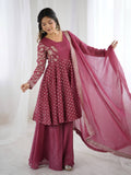 Women's Crunchy Silk Embroidered Sharara Palazzo Suit Set with Dupatta