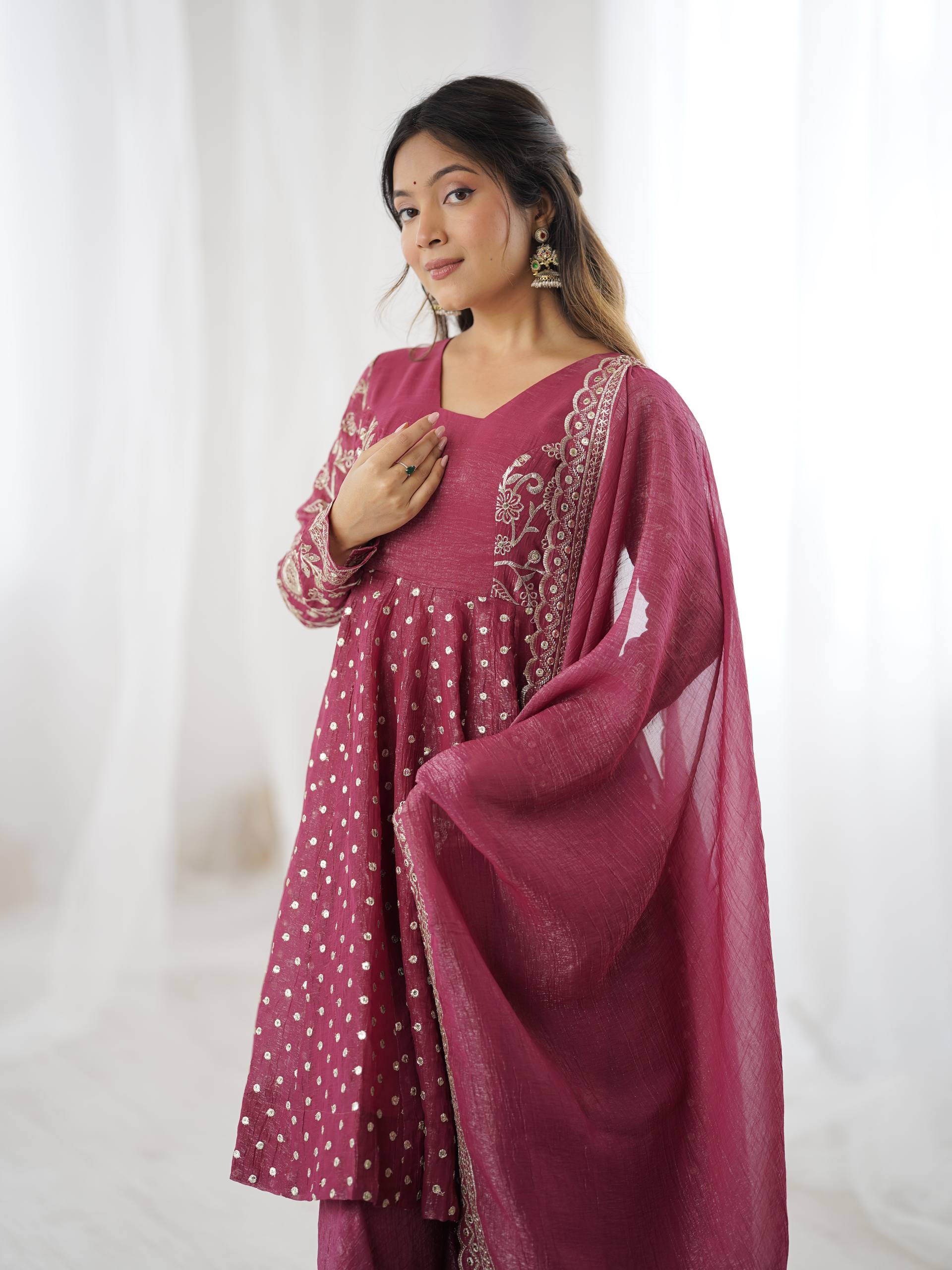 Women's Crunchy Silk Embroidered Sharara Palazzo Suit Set with Dupatta