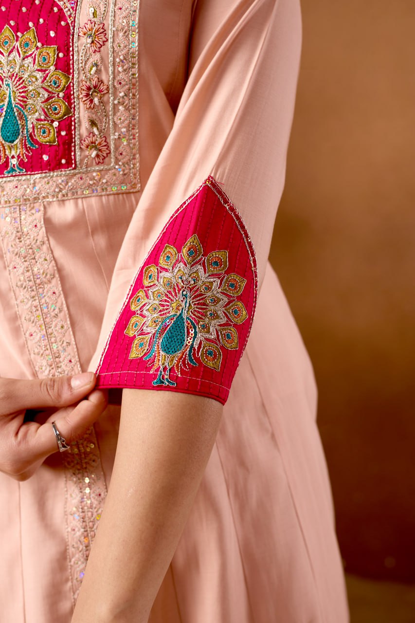 Women's Roman Silk Anarkali Kurti Palazzo Dupatta Set with Heavy Embroidery Work