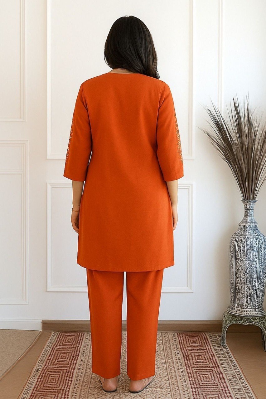 Women's Embroidered Viscose Rayon Co-Ord Set with Magic Slub Bottom