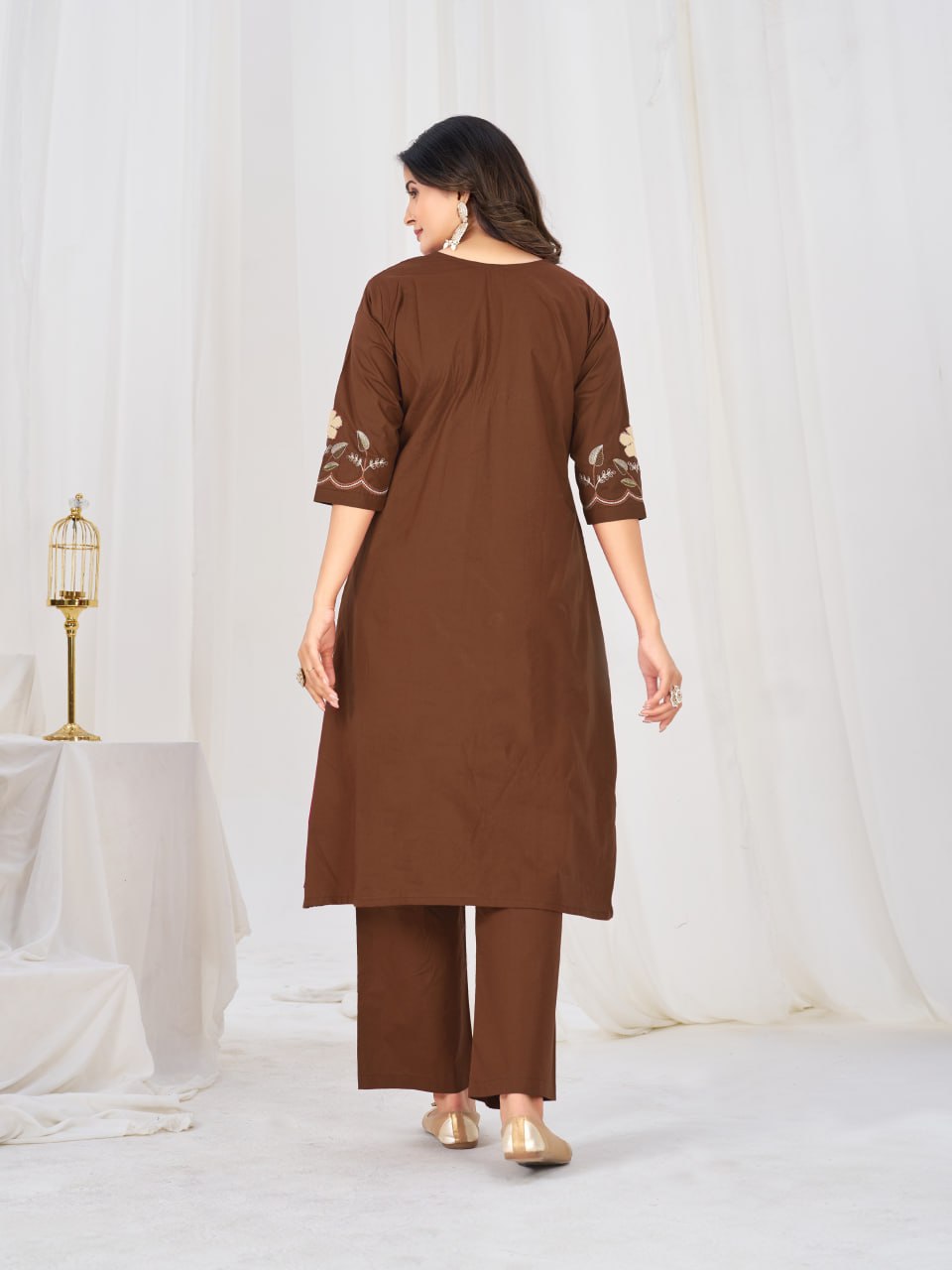 Pure Cotton Embroidered Anarkali Kurti Set with Palazzo Pant and Embroidered Dupatta