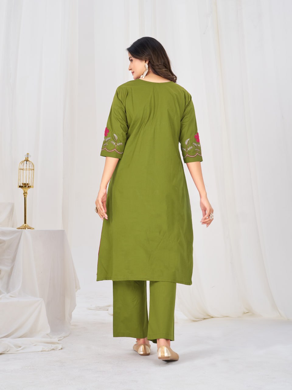Pure Cotton Embroidered Anarkali Kurti Set with Palazzo Pant and Embroidered Dupatta