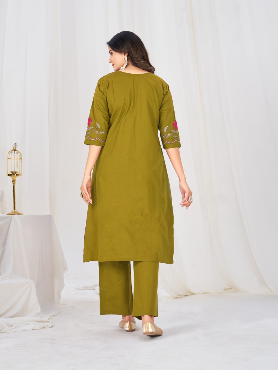 Pure Cotton Embroidered Anarkali Kurti Set with Palazzo Pant and Embroidered Dupatta