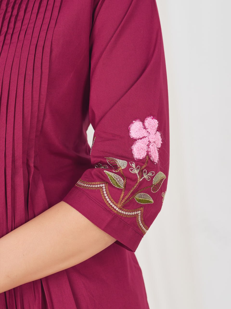 Pure Cotton Embroidered Anarkali Kurti Set with Palazzo Pant and Embroidered Dupatta