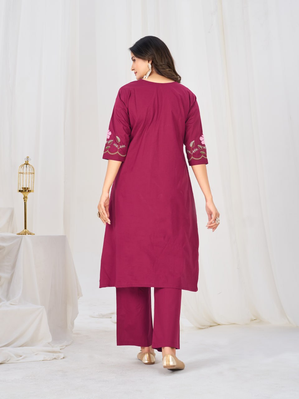 Pure Cotton Embroidered Anarkali Kurti Set with Palazzo Pant and Embroidered Dupatta