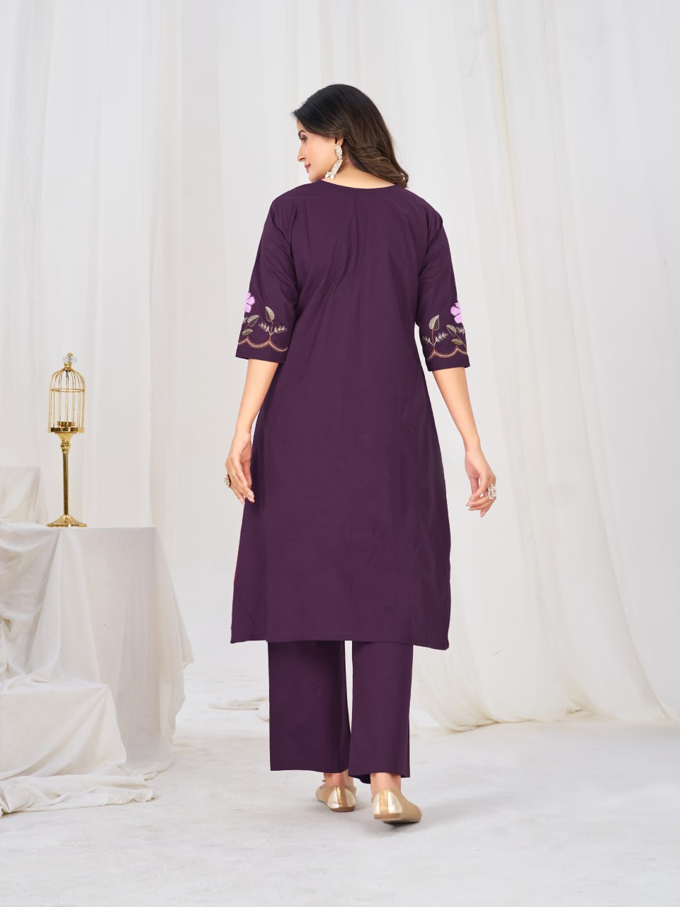 Pure Cotton Embroidered Anarkali Kurti Set with Palazzo Pant and Embroidered Dupatta