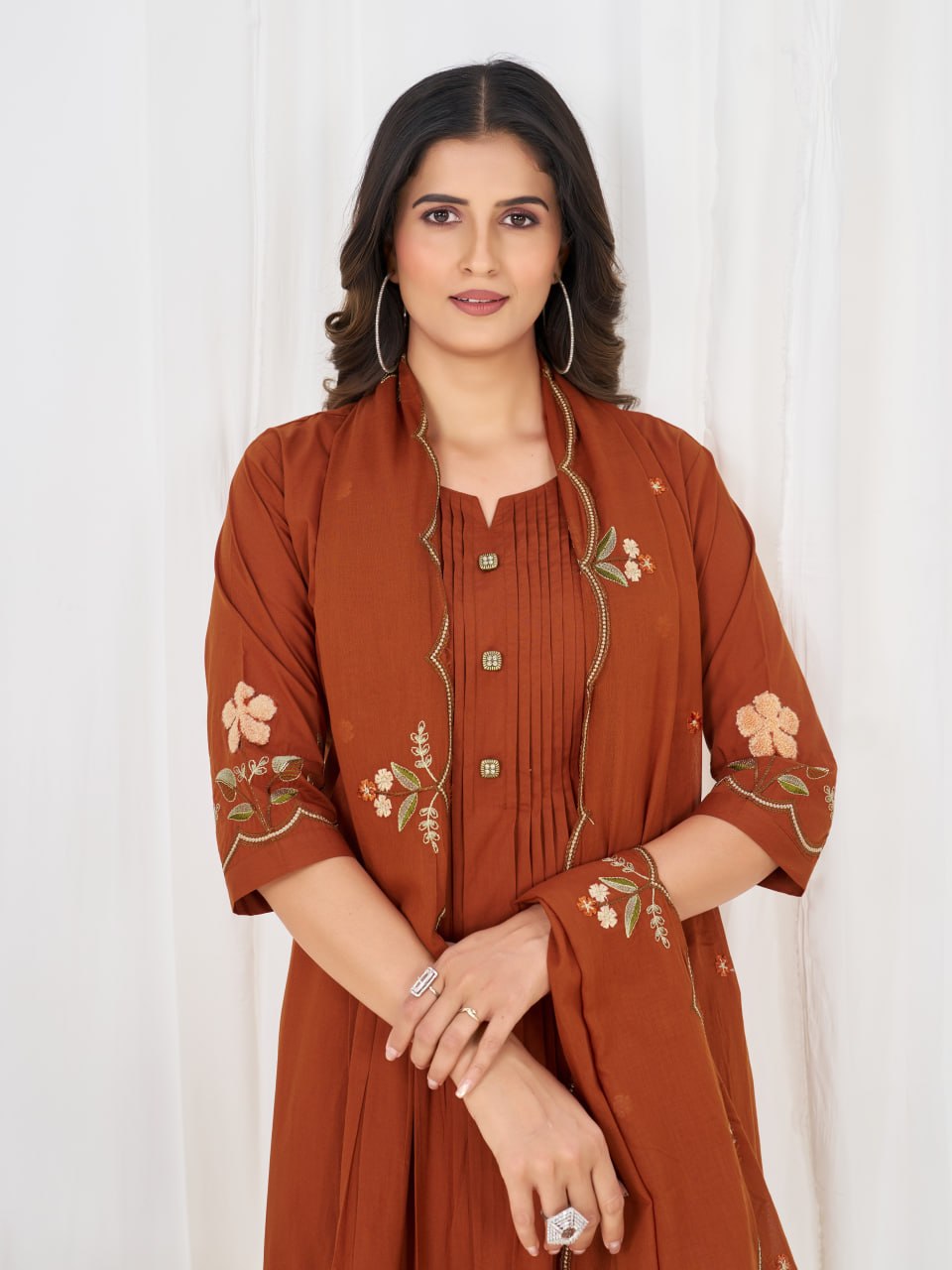 Pure Cotton Embroidered Anarkali Kurti Set with Palazzo Pant and Embroidered Dupatta