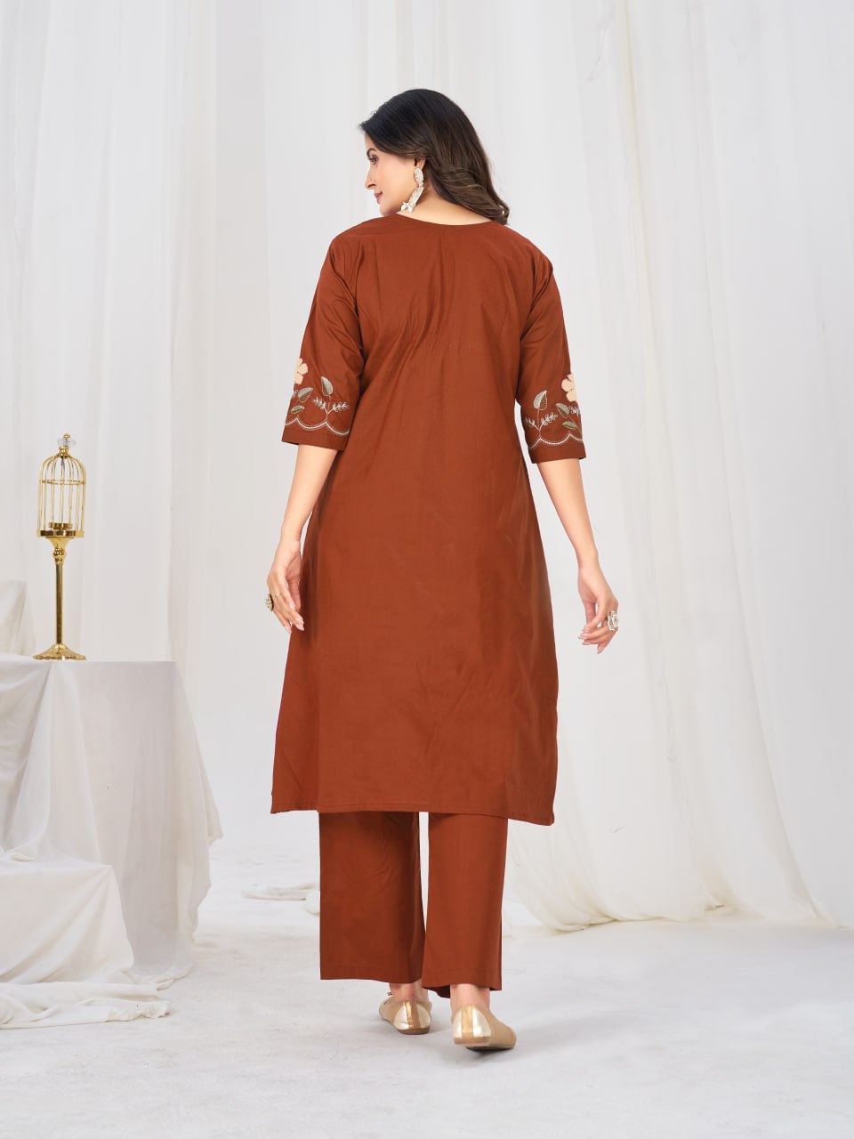 Pure Cotton Embroidered Anarkali Kurti Set with Palazzo Pant and Embroidered Dupatta