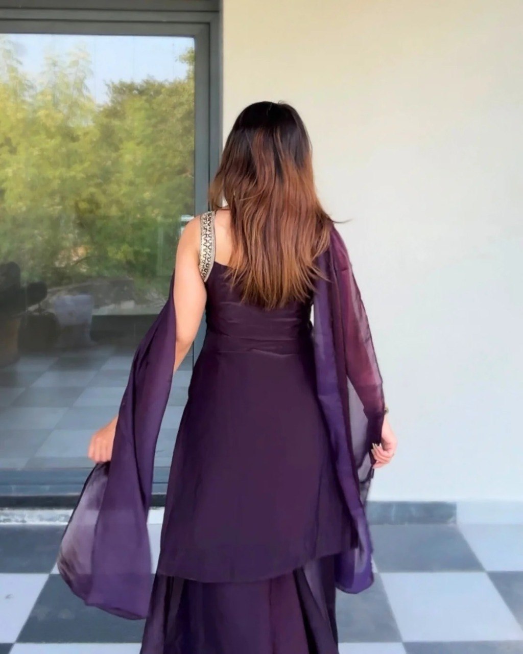 Women's Fandy Kurta Palazzo Set with Lace Border Dupatta