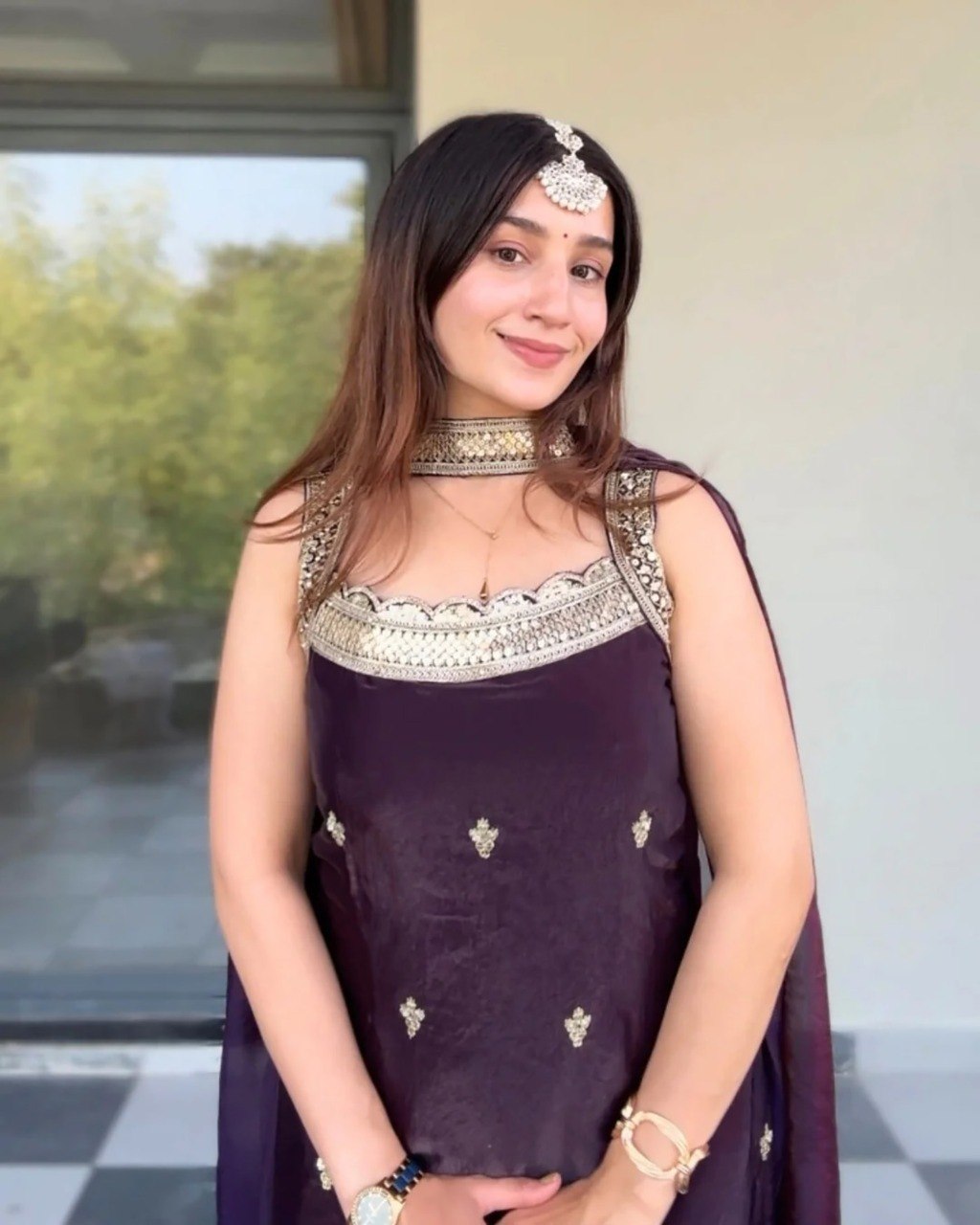 Women's Fandy Kurta Palazzo Set with Lace Border Dupatta