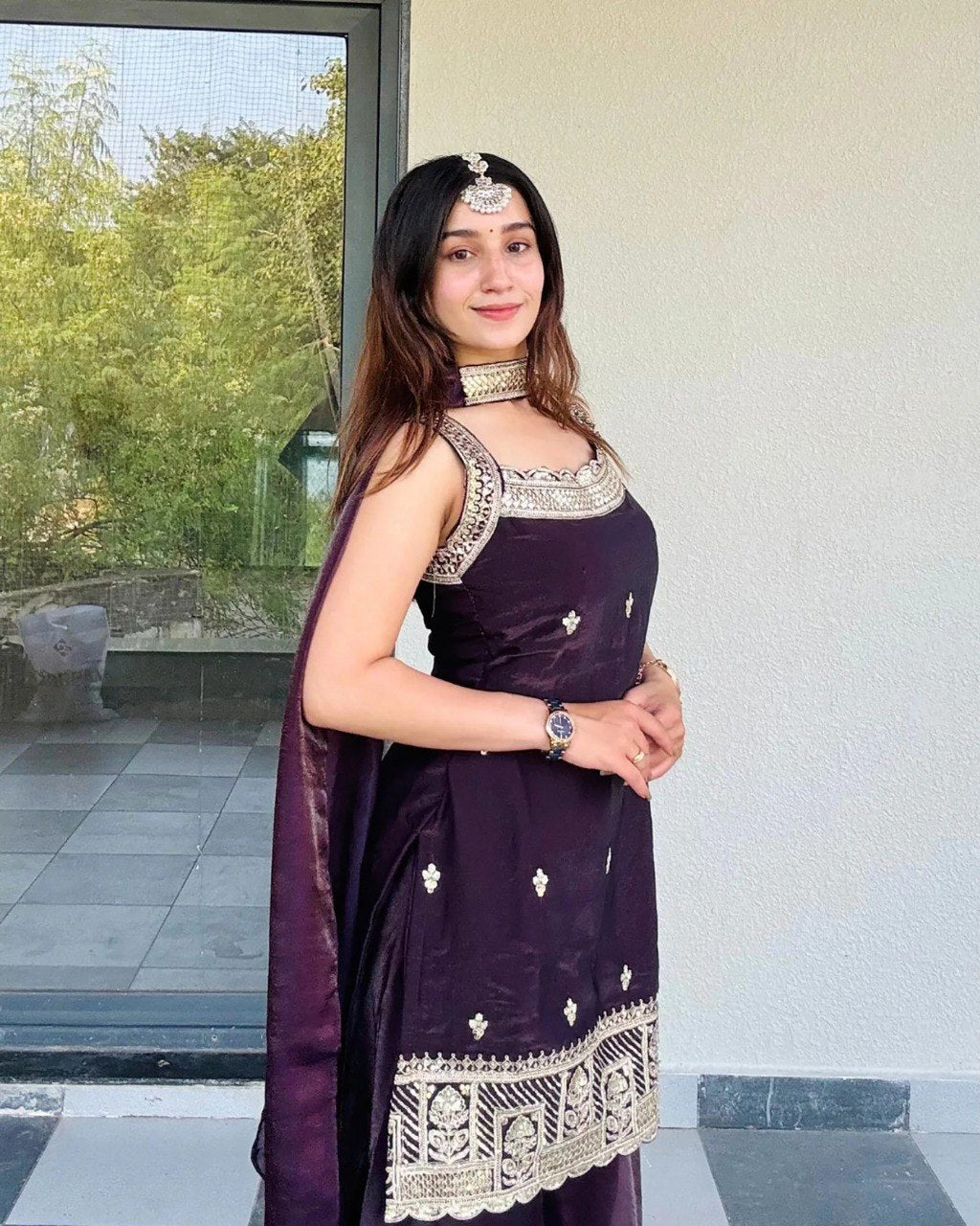 Women's Fandy Kurta Palazzo Set with Lace Border Dupatta