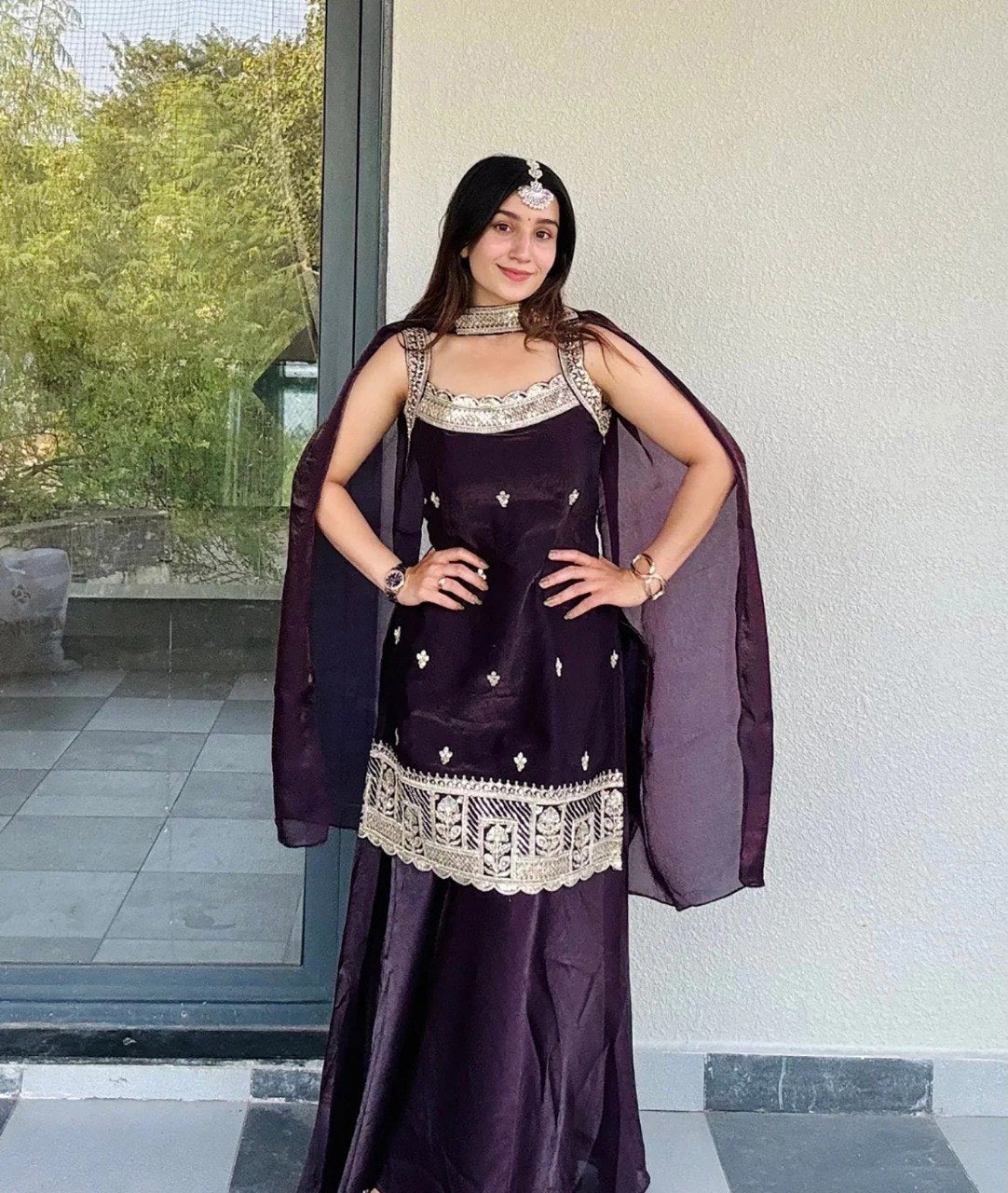 Women's Fandy Kurta Palazzo Set with Lace Border Dupatta