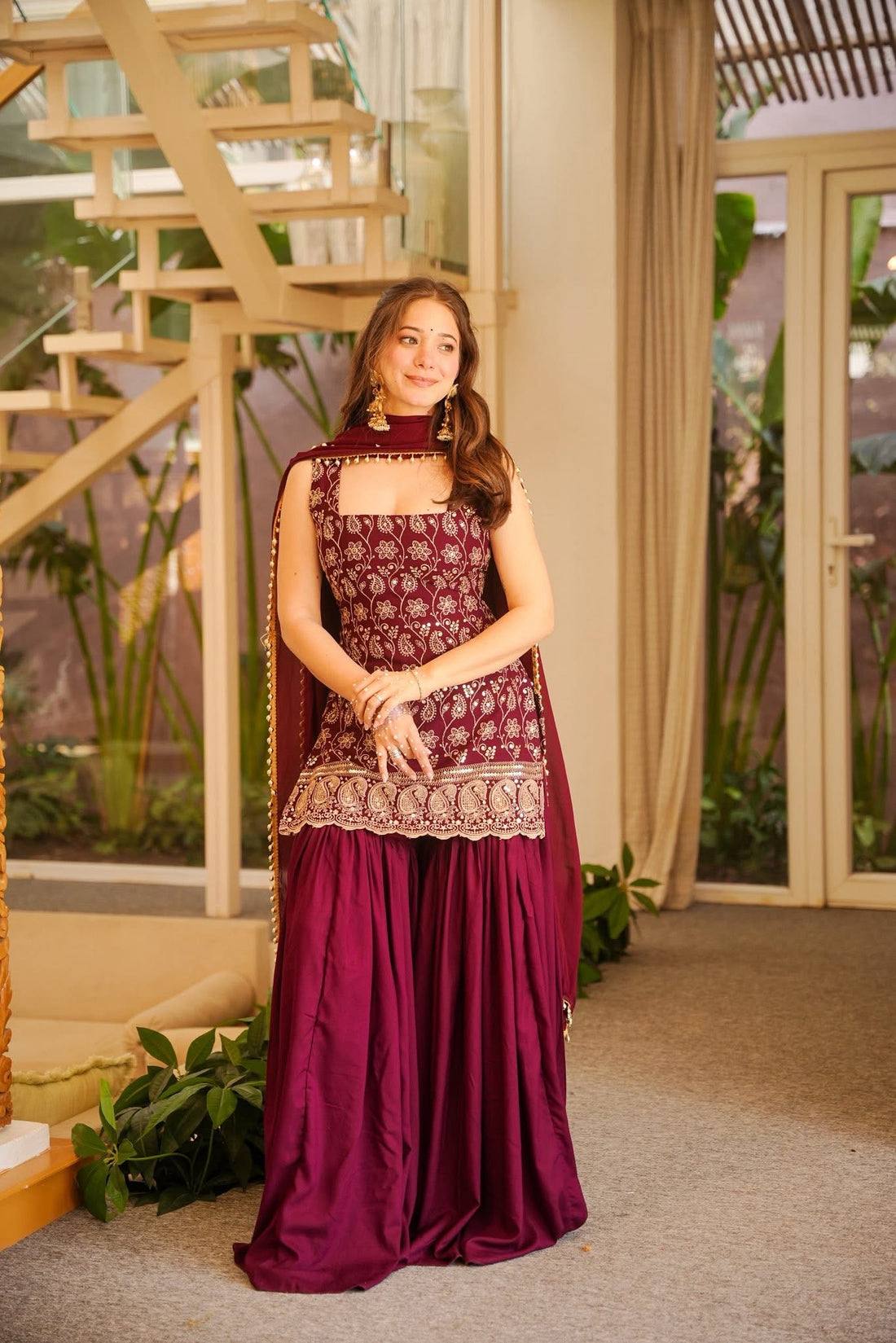 Faux Georgette Embroidered Kurti Palazzo Set with Fancy Lace Dupatta