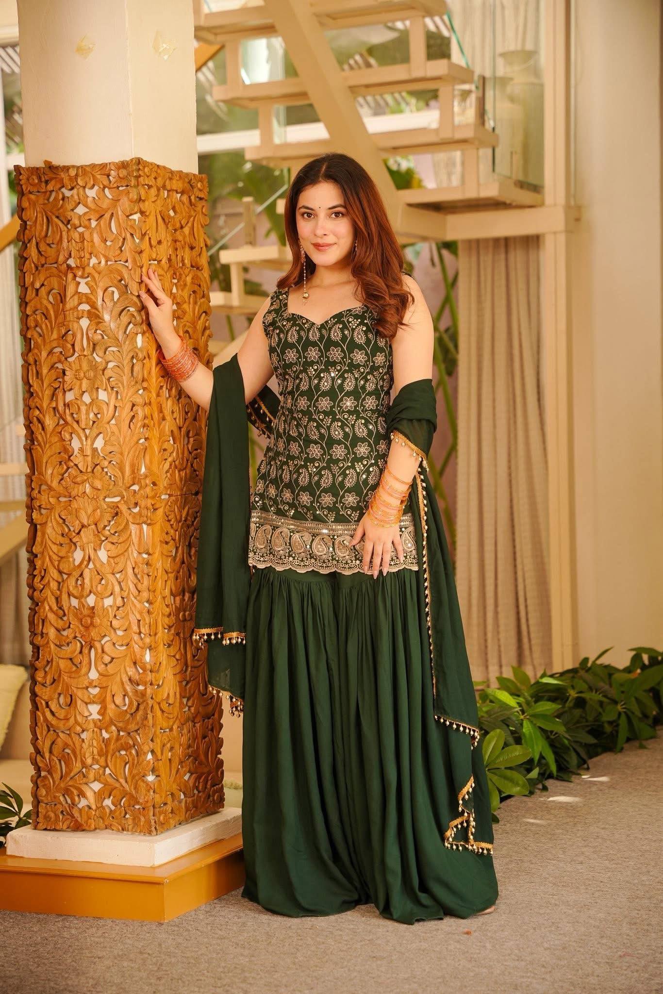 Faux Georgette Embroidered Kurti Palazzo Set with Dupatta