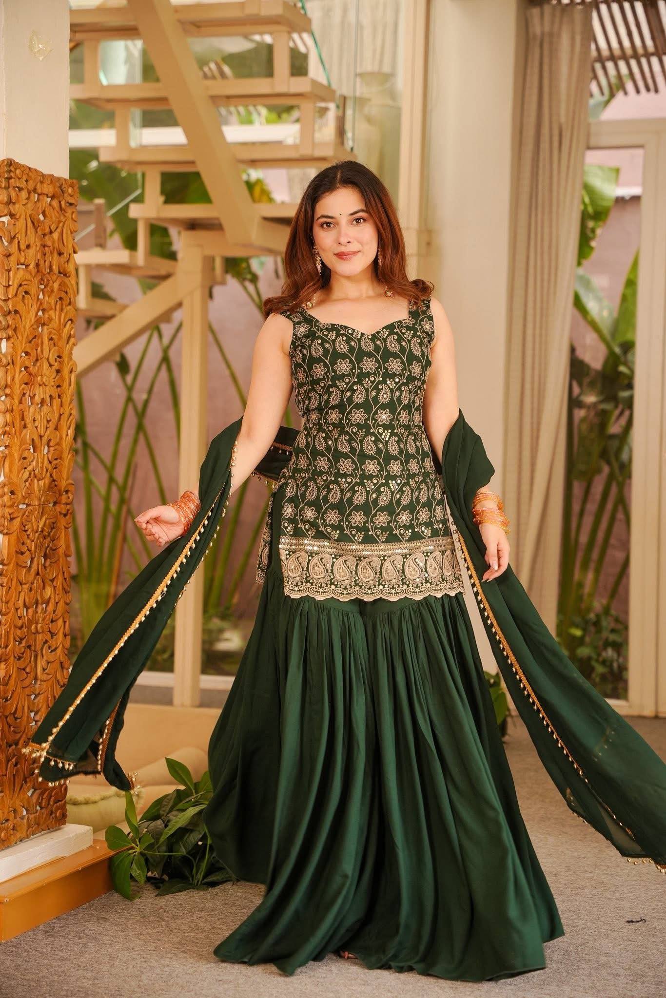 Faux Georgette Embroidered Kurti Palazzo Set with Dupatta