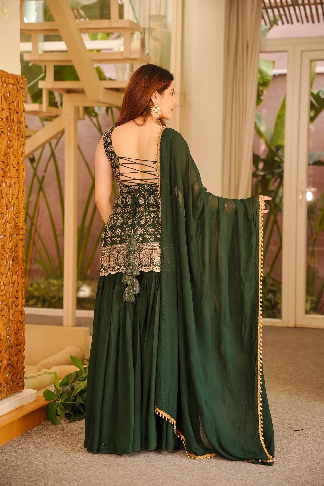 Faux Georgette Embroidered Kurti Palazzo Set with Dupatta