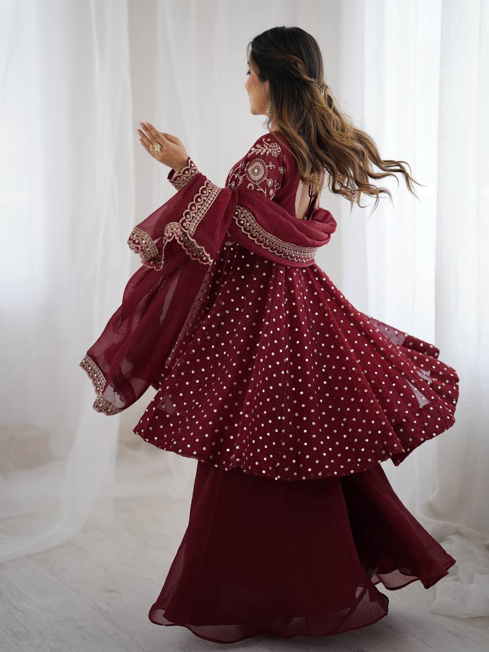 Women's Crunchy Silk Embroidered Sharara Palazzo Set with Dupatta