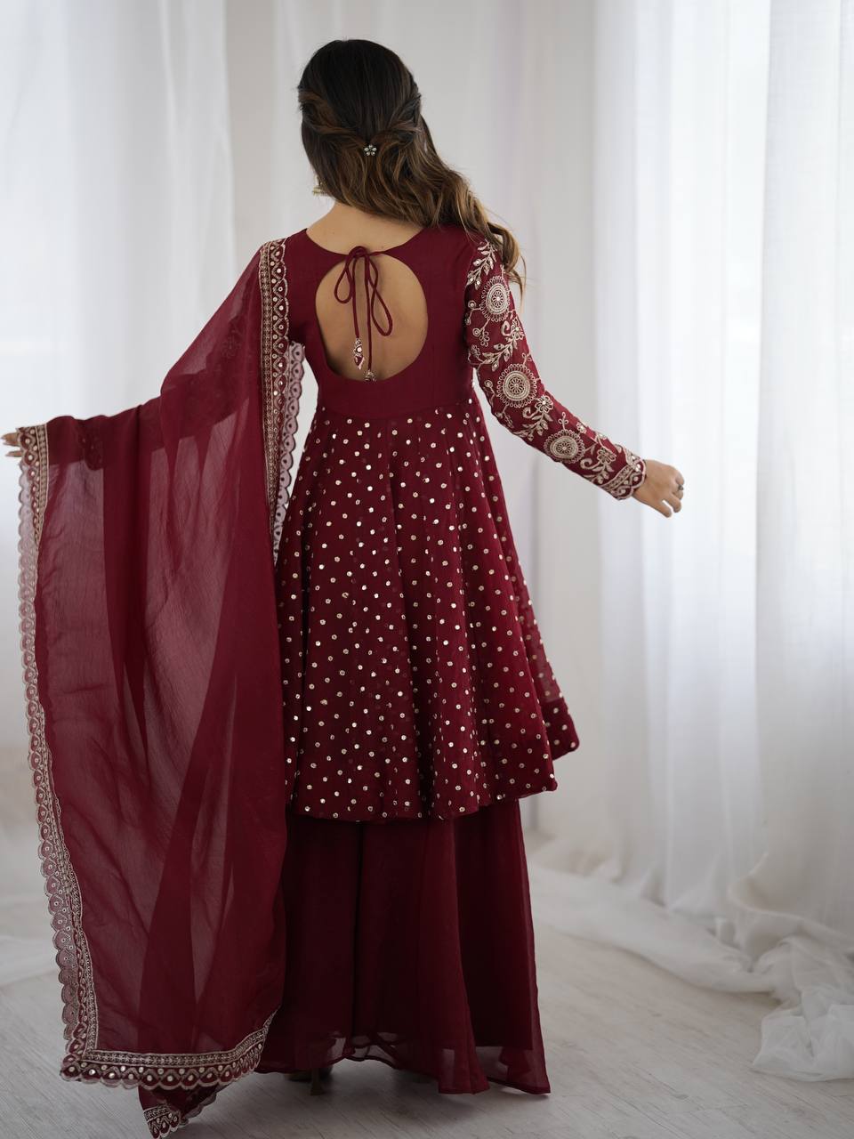 Women's Crunchy Silk Embroidered Sharara Palazzo Set with Dupatta
