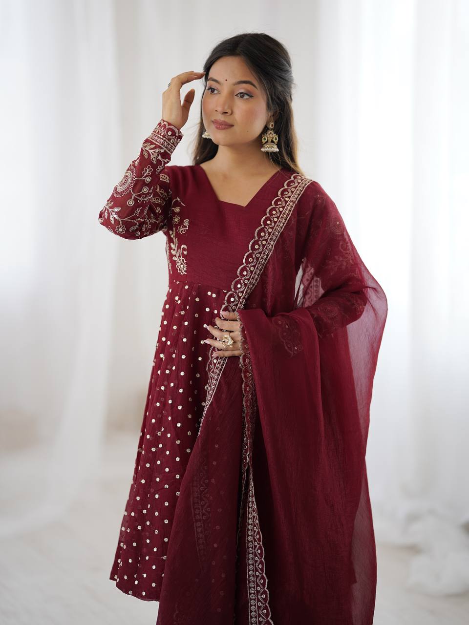 Women's Crunchy Silk Embroidered Sharara Palazzo Set with Dupatta