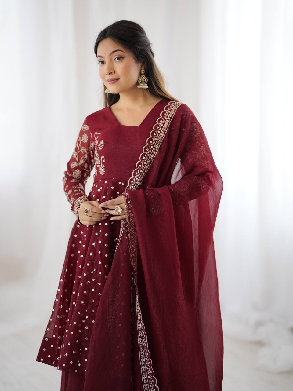Women's Crunchy Silk Embroidered Sharara Palazzo Set with Dupatta