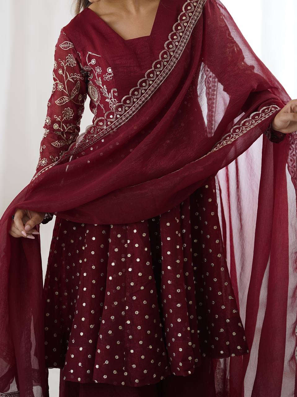 Women's Crunchy Silk Embroidered Sharara Palazzo Set with Dupatta