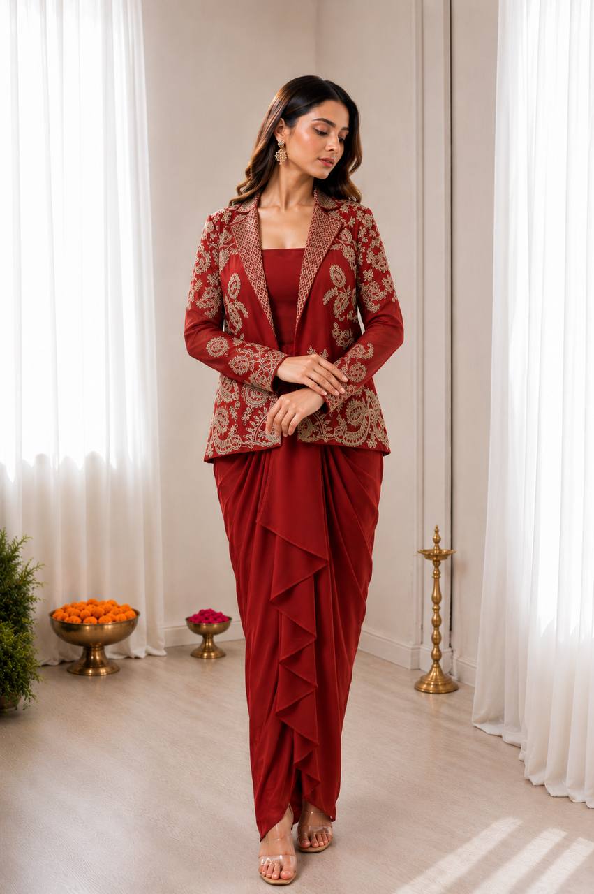Women's Heavy Rangoli Silk Lehenga Set with Embroidered Koti and Blouse