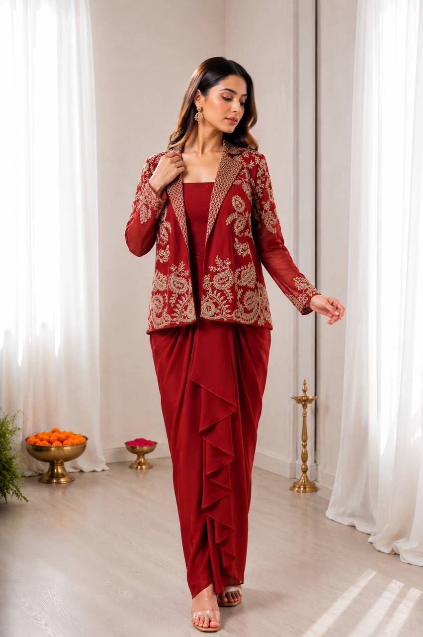 Women's Heavy Rangoli Silk Lehenga Set with Embroidered Koti and Blouse