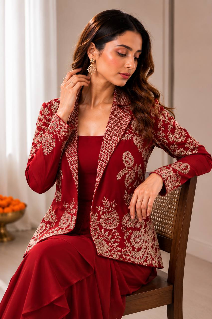 Women's Heavy Rangoli Silk Lehenga Set with Embroidered Koti and Blouse