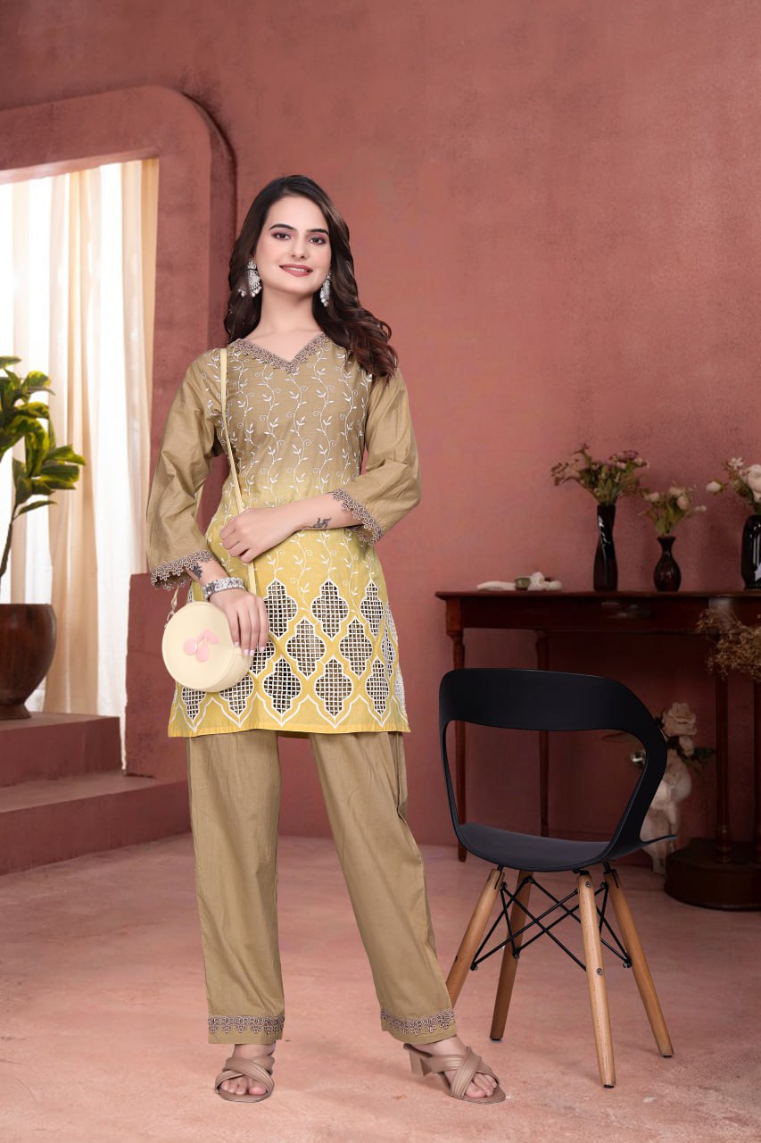 Pure Schiffli Cotton Co-Ord Set for Women