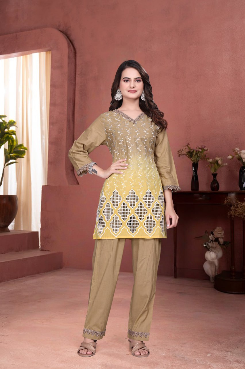 Pure Schiffli Cotton Co-Ord Set for Women