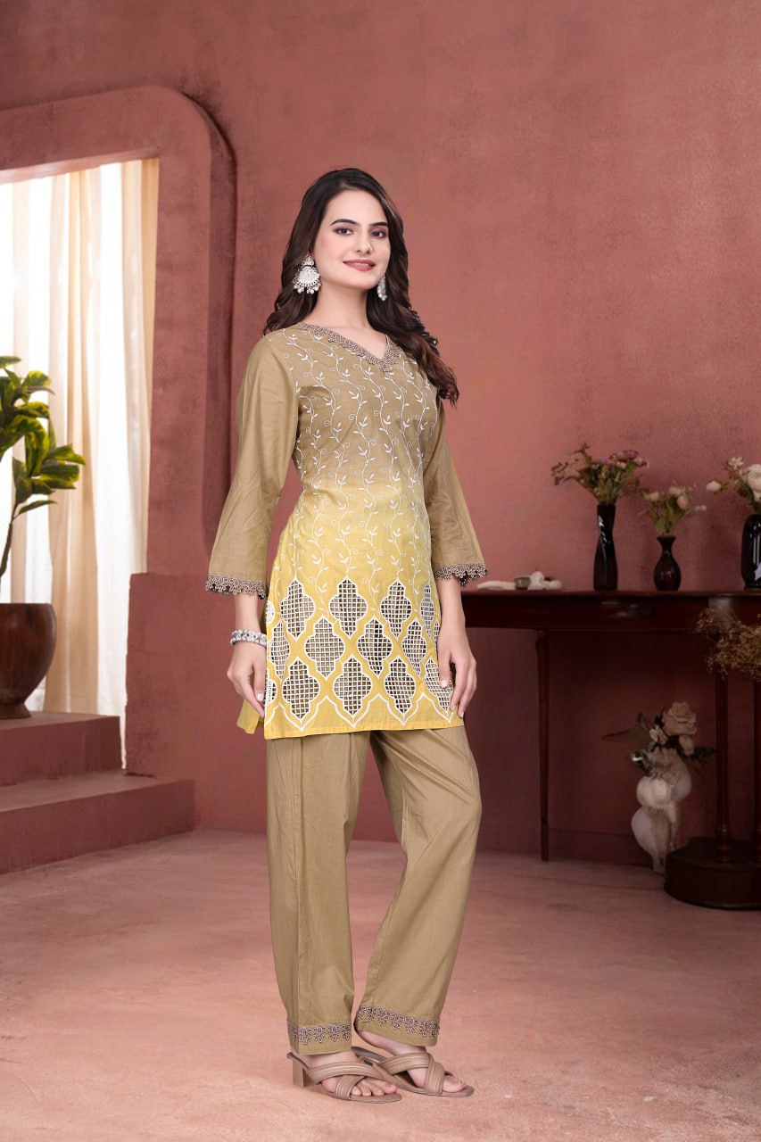 Pure Schiffli Cotton Co-Ord Set for Women