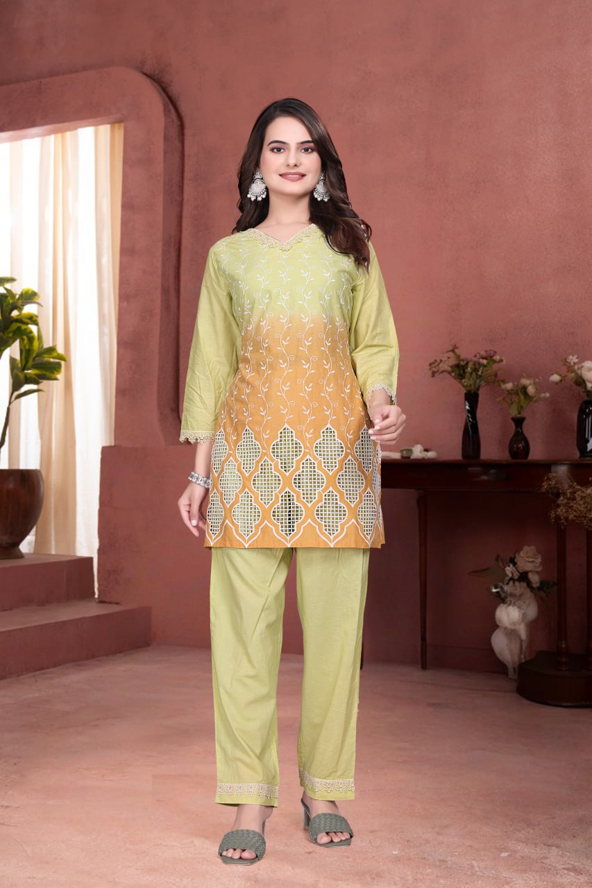 Pure Schiffli Cotton Co-Ord Set for Women