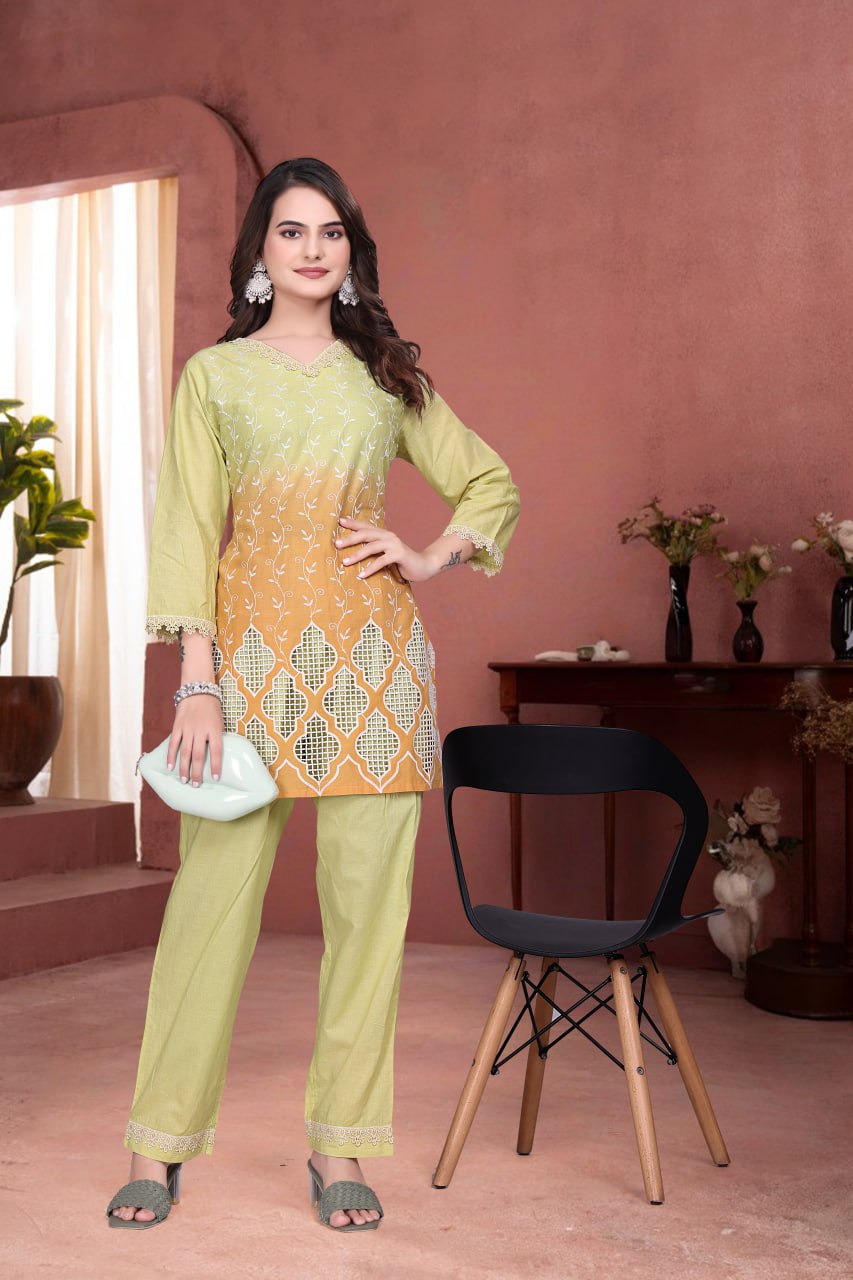 Pure Schiffli Cotton Co-Ord Set for Women