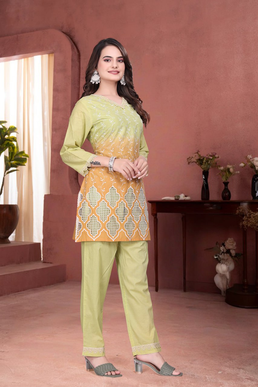 Pure Schiffli Cotton Co-Ord Set for Women