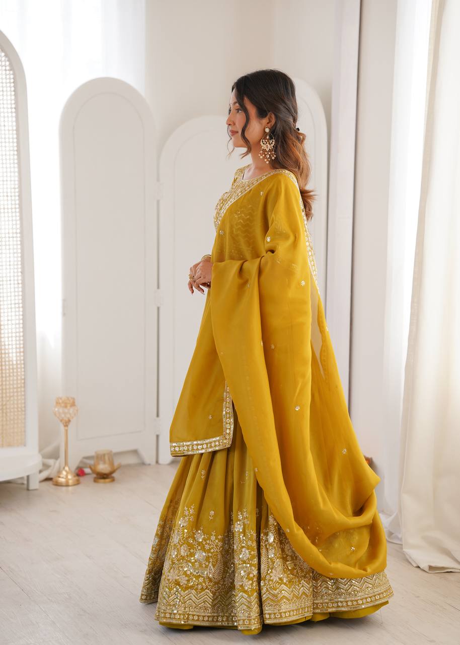 Women's Shimmer Silk Embroidered Lehenga Choli Set with Dupatta