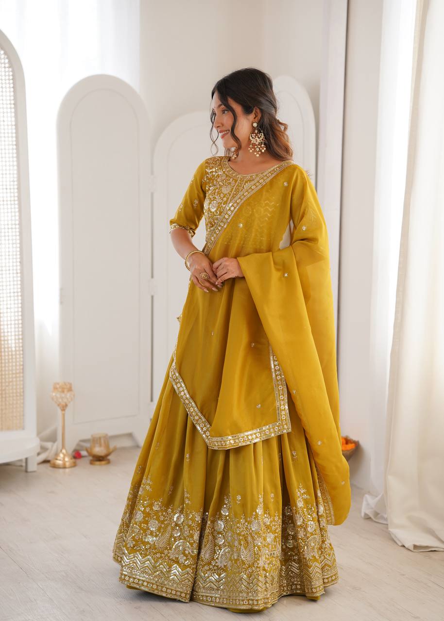 Women's Shimmer Silk Embroidered Lehenga Choli Set with Dupatta