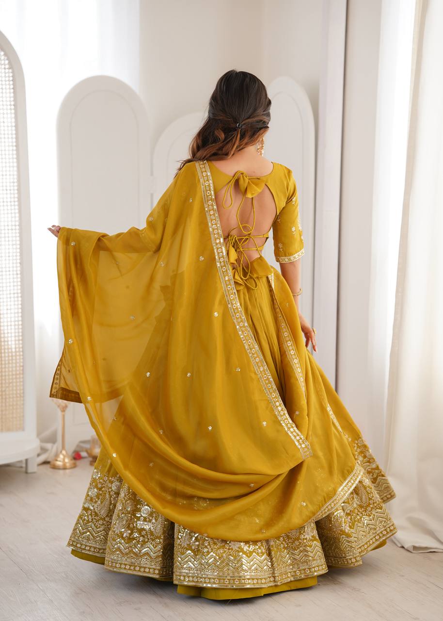 Women's Shimmer Silk Embroidered Lehenga Choli Set with Dupatta