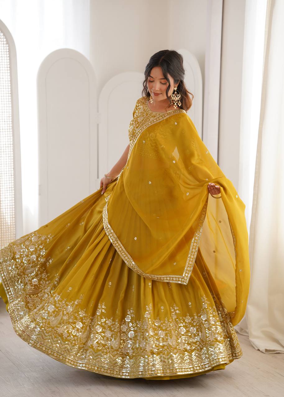 Women's Shimmer Silk Embroidered Lehenga Choli Set with Dupatta