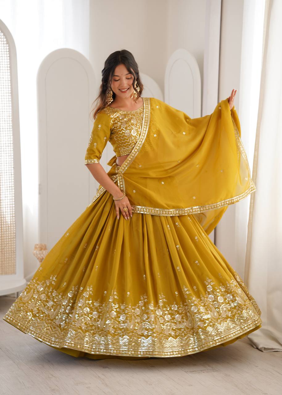 Women's Shimmer Silk Embroidered Lehenga Choli Set with Dupatta