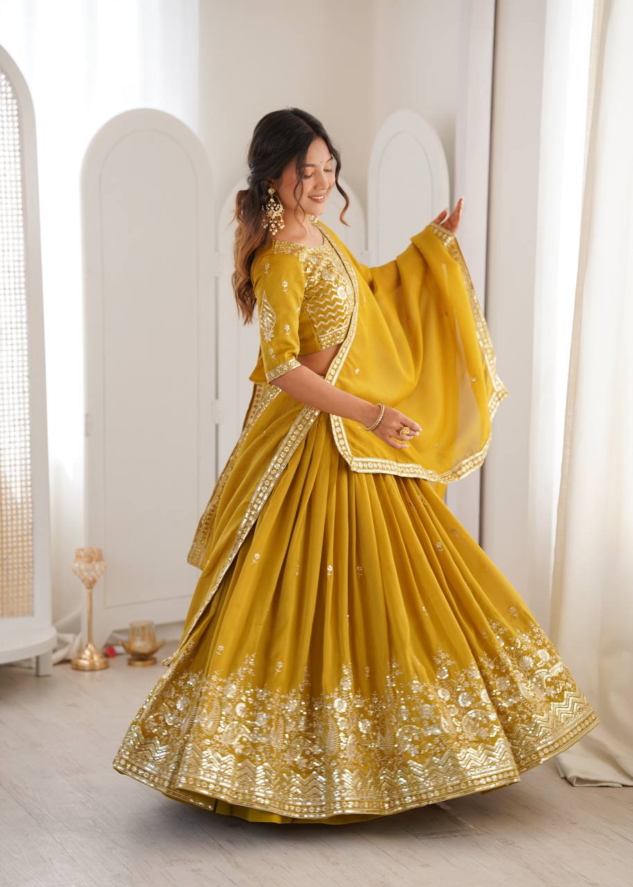 Women's Shimmer Silk Embroidered Lehenga Choli Set with Dupatta