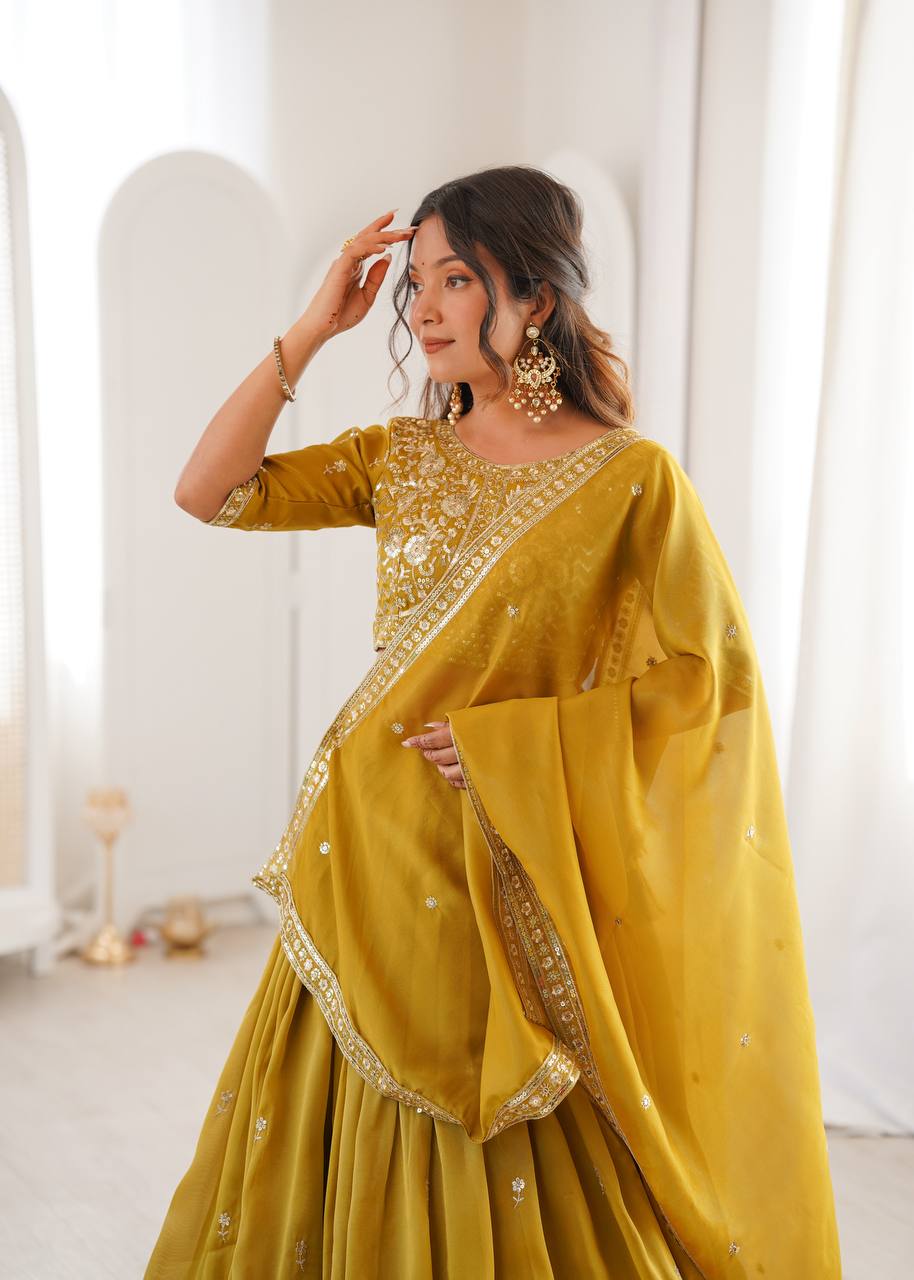 Women's Shimmer Silk Embroidered Lehenga Choli Set with Dupatta