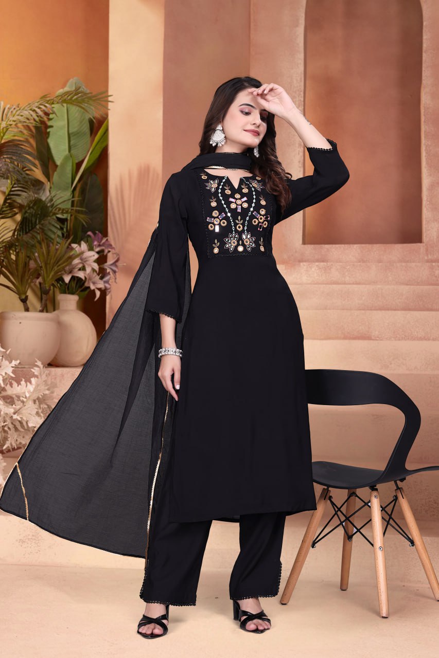 Mulchanderi Mirror Hand Work Kurta Set with Dupatta