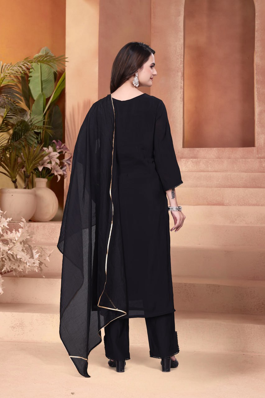 Mulchanderi Mirror Hand Work Kurta Set with Dupatta