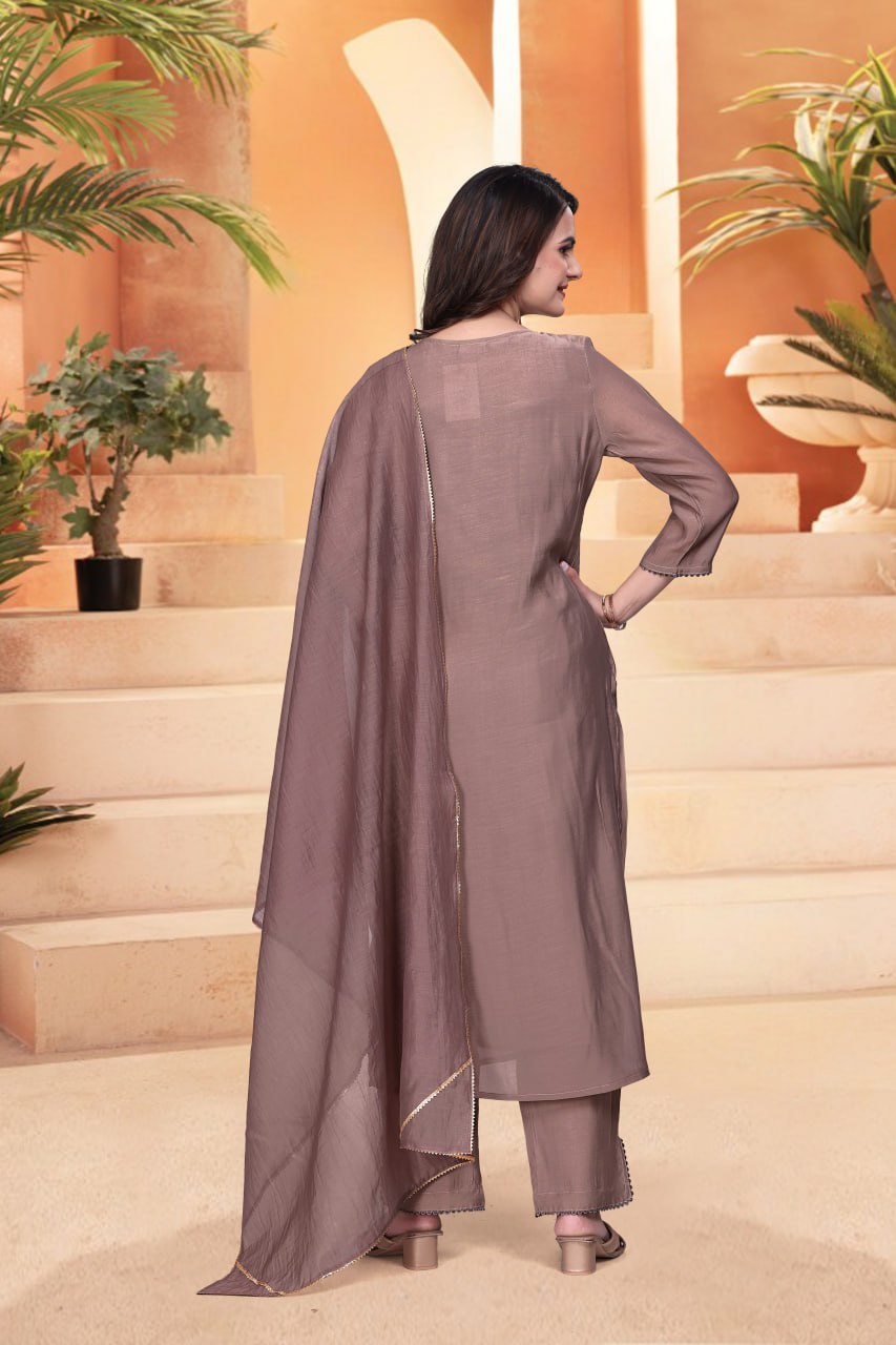 Mulchanderi Mirror Hand Work Kurta Set with Dupatta