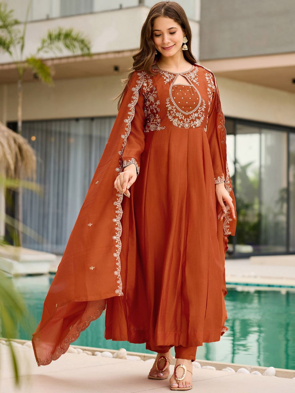 Vichitra Fabric Straight Kurta Pant Dupatta Set